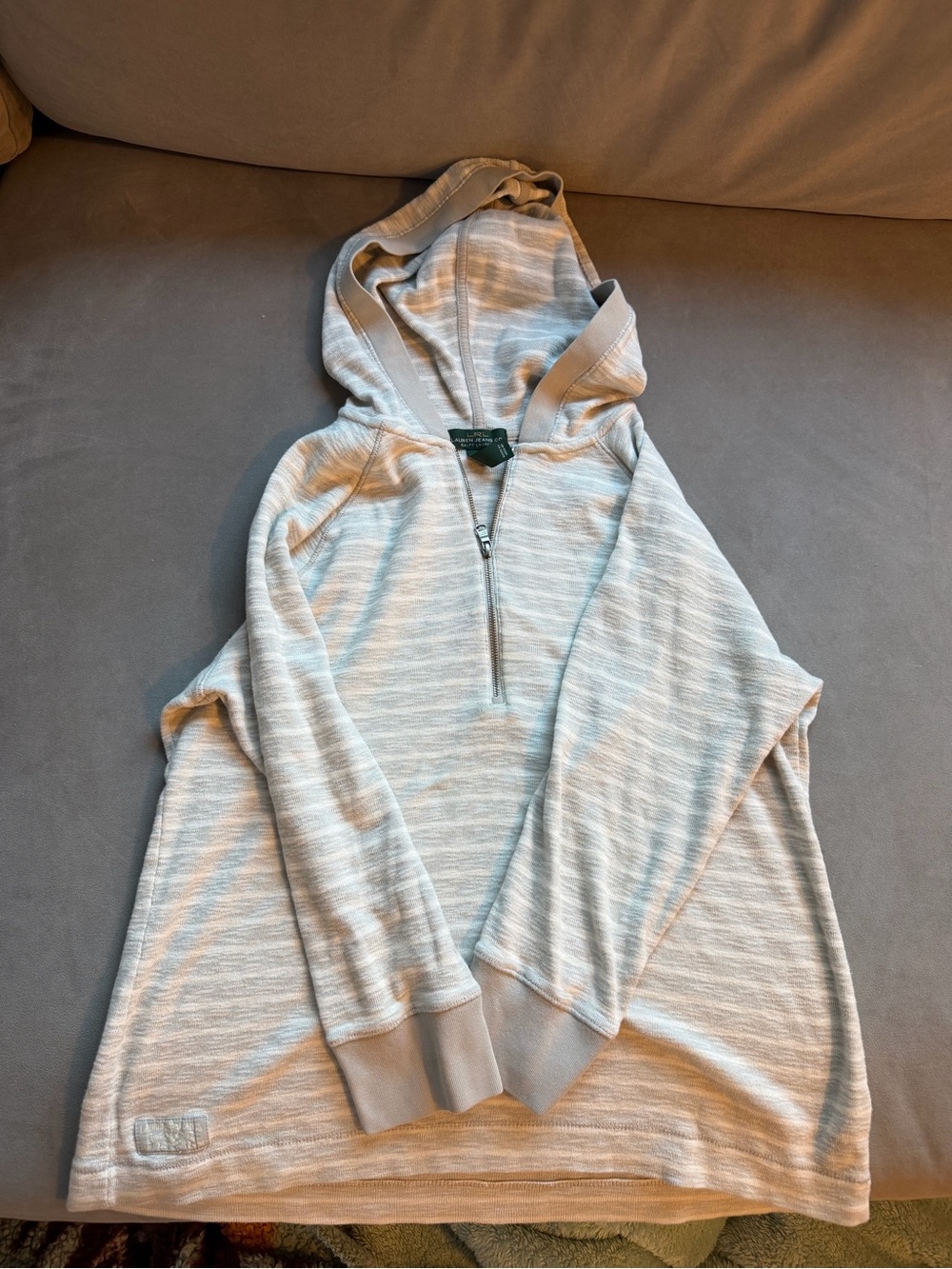Ralph Lauren Light Gray Knit Hooded Half-Zip Pullover